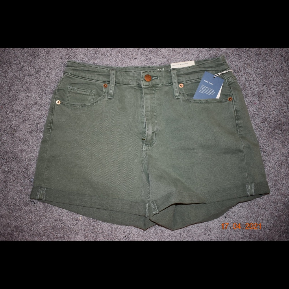 Green denim shorts